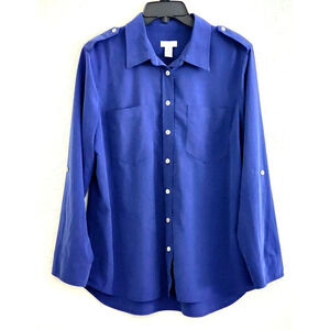 TOP/BLOUSE-CHICO'S-Royal Blue-Roll Tab Sleeves-Front Pockets-Shoulder Tabs-2/Med